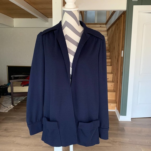 Adele Simpson Navy Wool Jacket Blazer Large 1970's - Picture 2 of 8